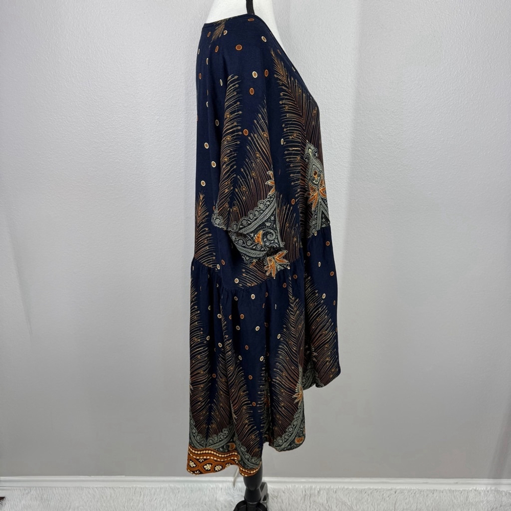 BloomChic Wrap Dress Size 26 Blue Paisley Artsy Art To Wear Boho Bohemian Resort - Picture 3 of 10